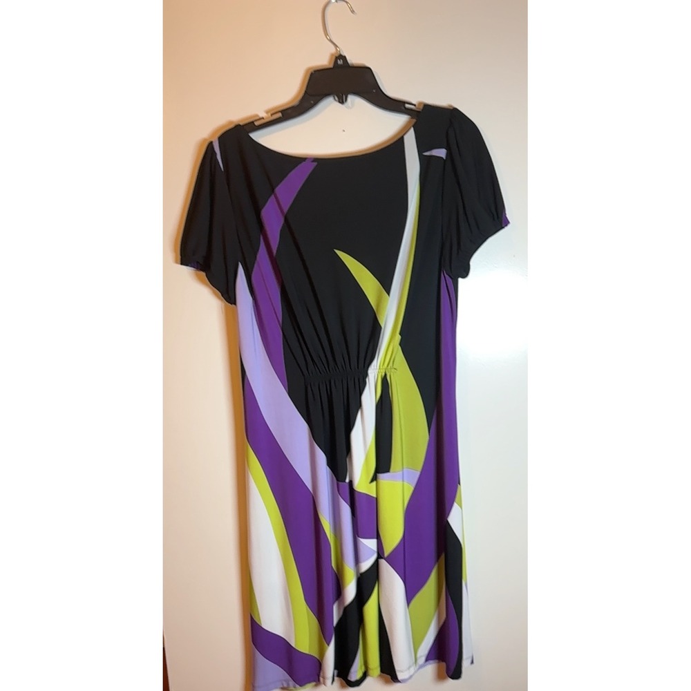 Tiana B Women's Geometric Print Dress Black Purple Green White Size M - Picture 4 of 13